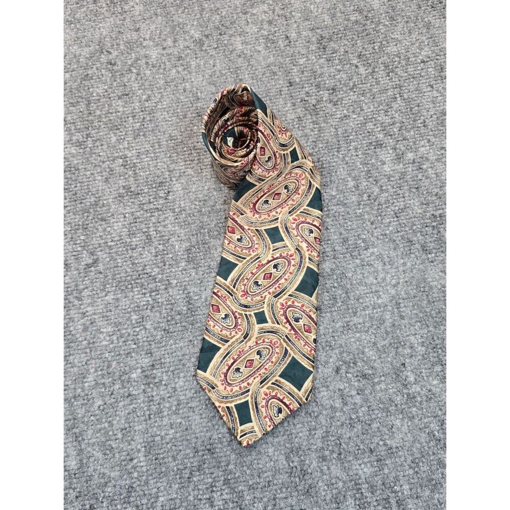 Givenchy Mens 100% Silk Tie Teal Gold Paisley Designer Necktie Made in USA